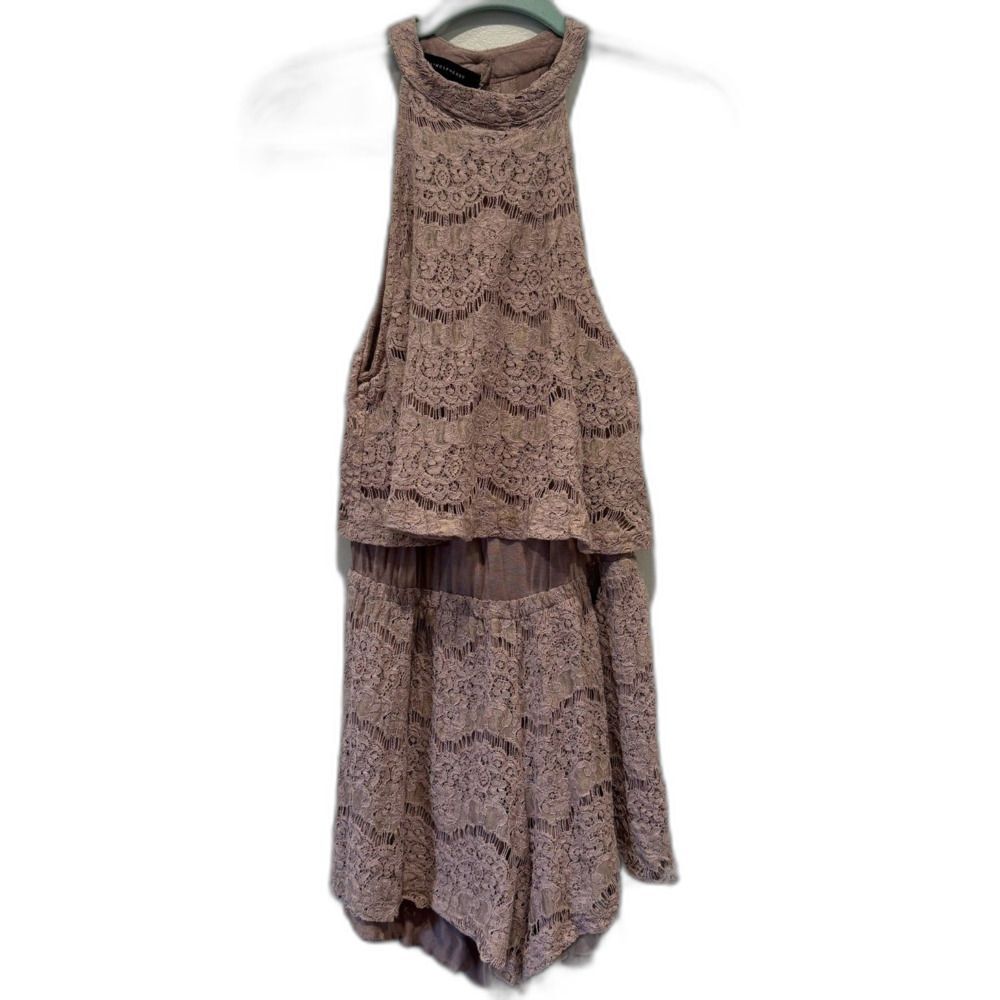 Atmosphere Romper Shorts Sleeveless Lace Blush Pink High Neck Women sz 8
